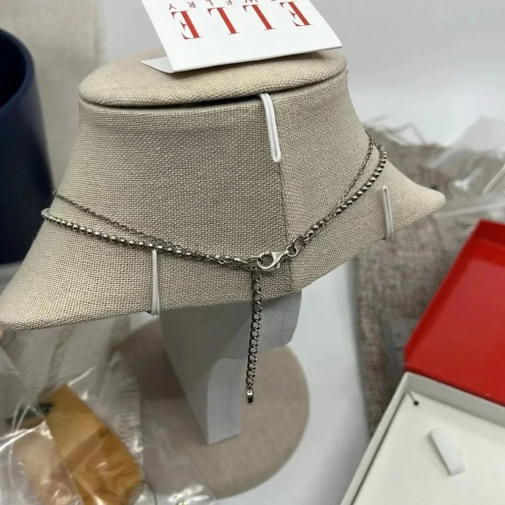 ELLE Sterling Silver Double Strand Amazonite Drop Necklace Created Ruby 16-18in - Picture 10 of 17